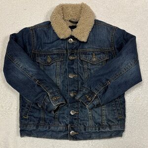 GAP Blue Denim Jacket with warm Sherpa Collar and lining Boys small